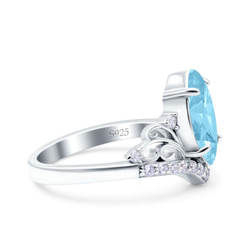 Art Deco Marquise Wedding Bridal Ring Simulated Aquamarine CZ 925 Sterling Silver